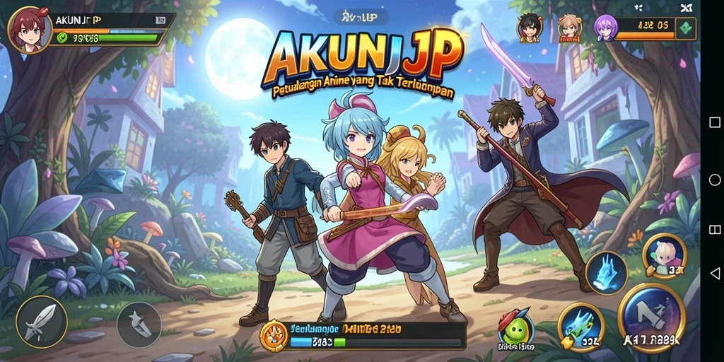 Tampilan screenshot gameplay AKUNJP yang menampilkan karakter Anime yang dinamis.