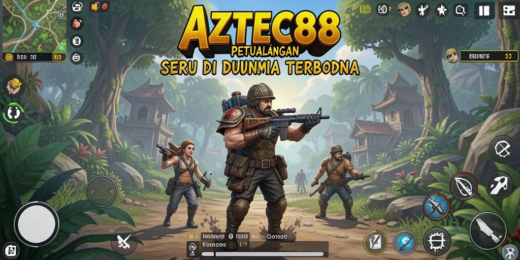 Screenshot gameplay AZTEC88 menunjukkan aksi eksplorasi di dunia terbuka yang memukau.