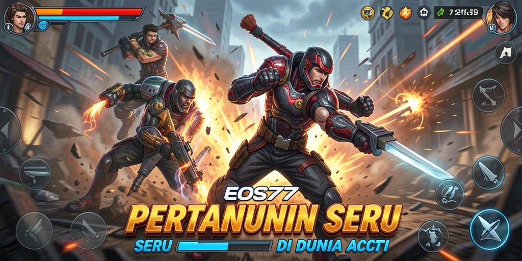 Screenshot menampilkan pertempuran seru di dalam game EOS77.