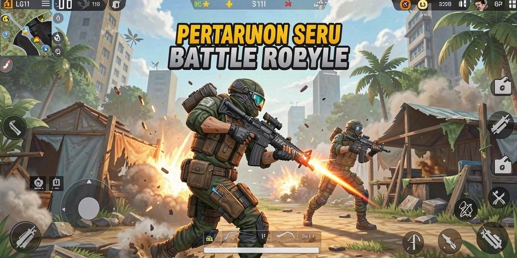 Screenshot gameplay LG111 yang mendebarkan dalam pertempuran Battle Royale.