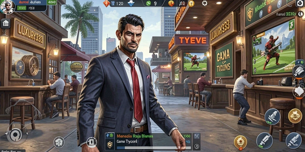 Tampilan gameplay <strong>LUXURY333</strong> yang menawan dalam simulasi bisnis Tycoon.