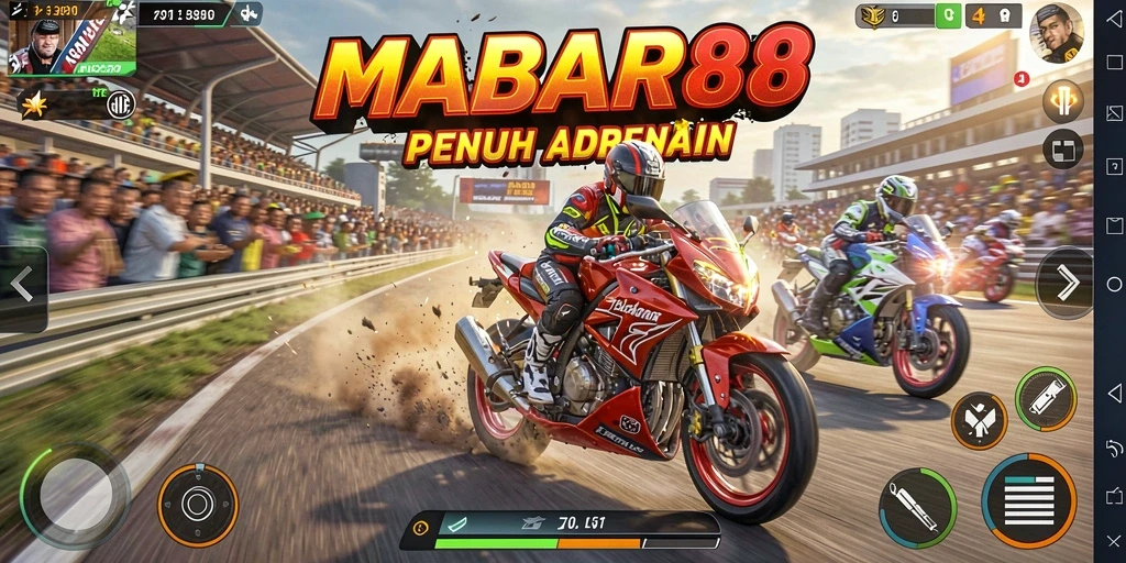 Screenshot gameplay MABAR88 yang menunjukkan aksi balap motor seru.