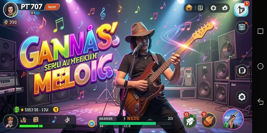 Tampilan gameplay PT707 dengan interaksi musik yang seru.