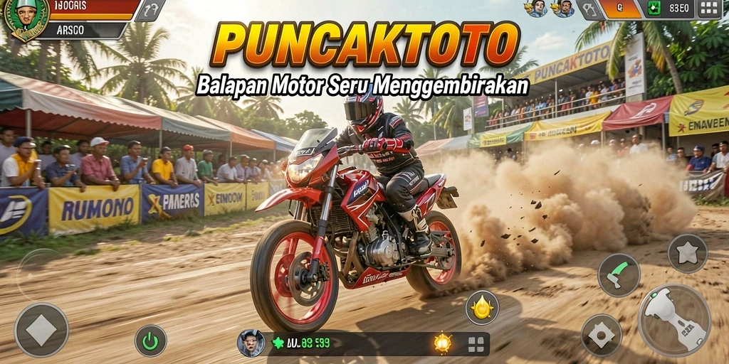Tampilan gameplay PUNCAKTOTO yang memukau di lintasan balap.