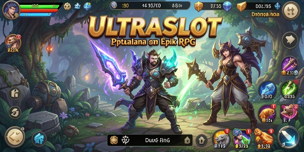 Screenshot utama ULTRASLOT menampilkan aksi gameplay RPG yang mendebarkan.